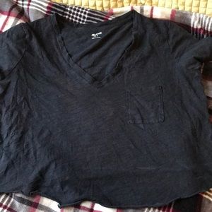 V neck flow cropped blouse